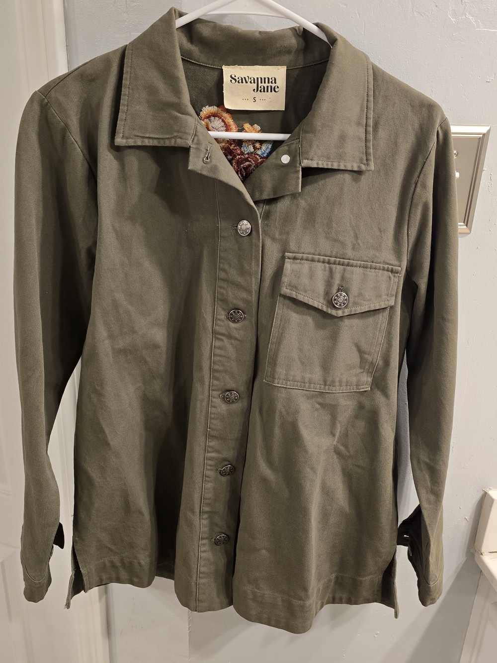 Savanna Jane Olive Utility Button-Front Jacket
